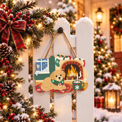 Golden Puppy by the Cocoa Mug paint by numbers hanging sign – image 15