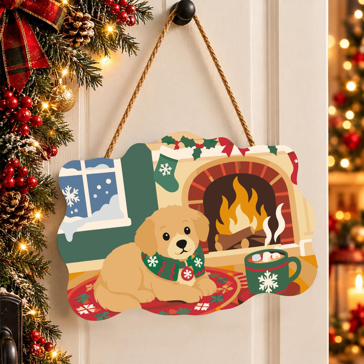 Golden Puppy by the Cocoa Mug paint by numbers hanging sign – image 16