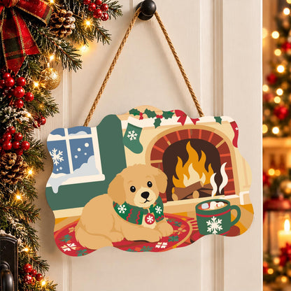 Golden Puppy by the Cocoa Mug paint by numbers hanging sign – image 16