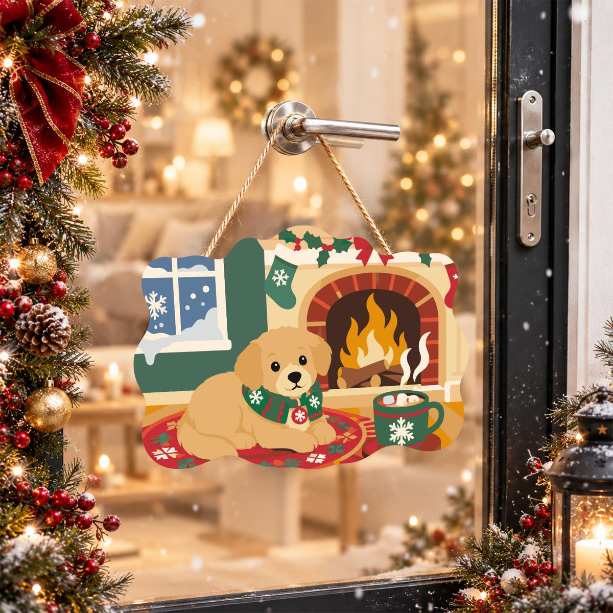 Golden Puppy by the Cocoa Mug paint by numbers hanging sign – image 17