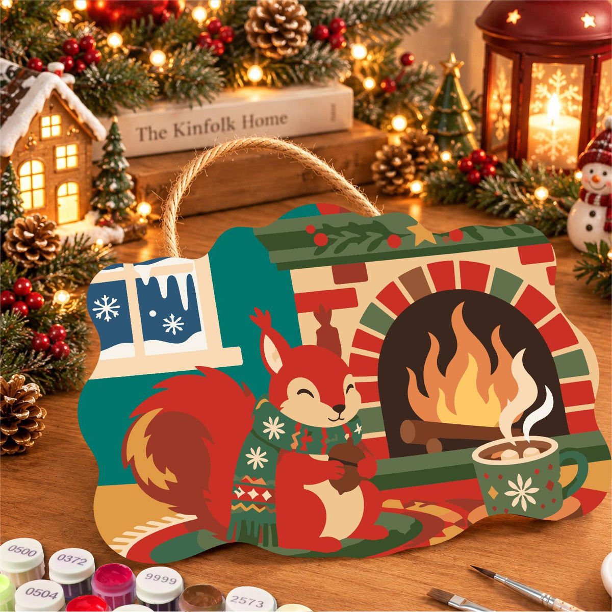 Sweater Squirrel by the Fire paint by numbers hanging sign – image 8