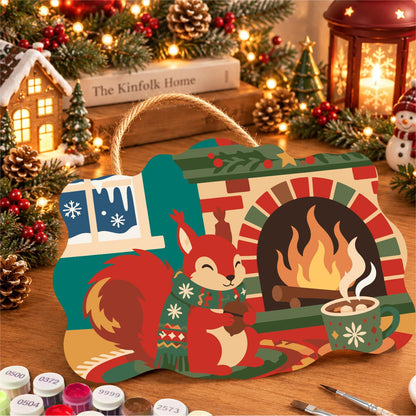 Sweater Squirrel by the Fire paint by numbers hanging sign – image 8