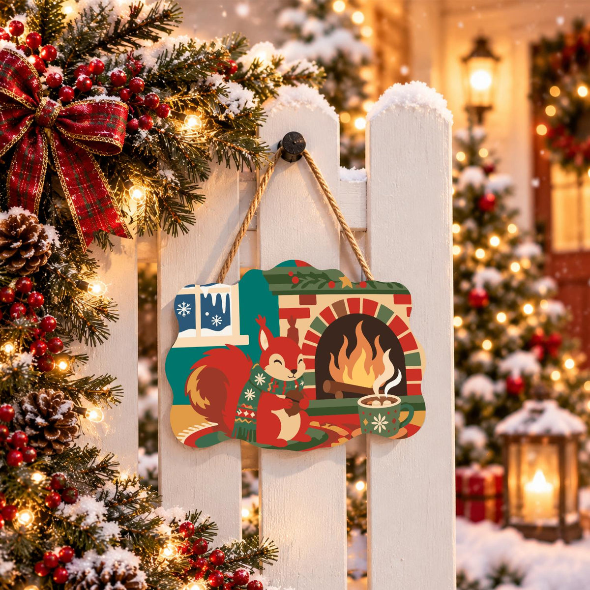 Sweater Squirrel by the Fire paint by numbers hanging sign – image 15