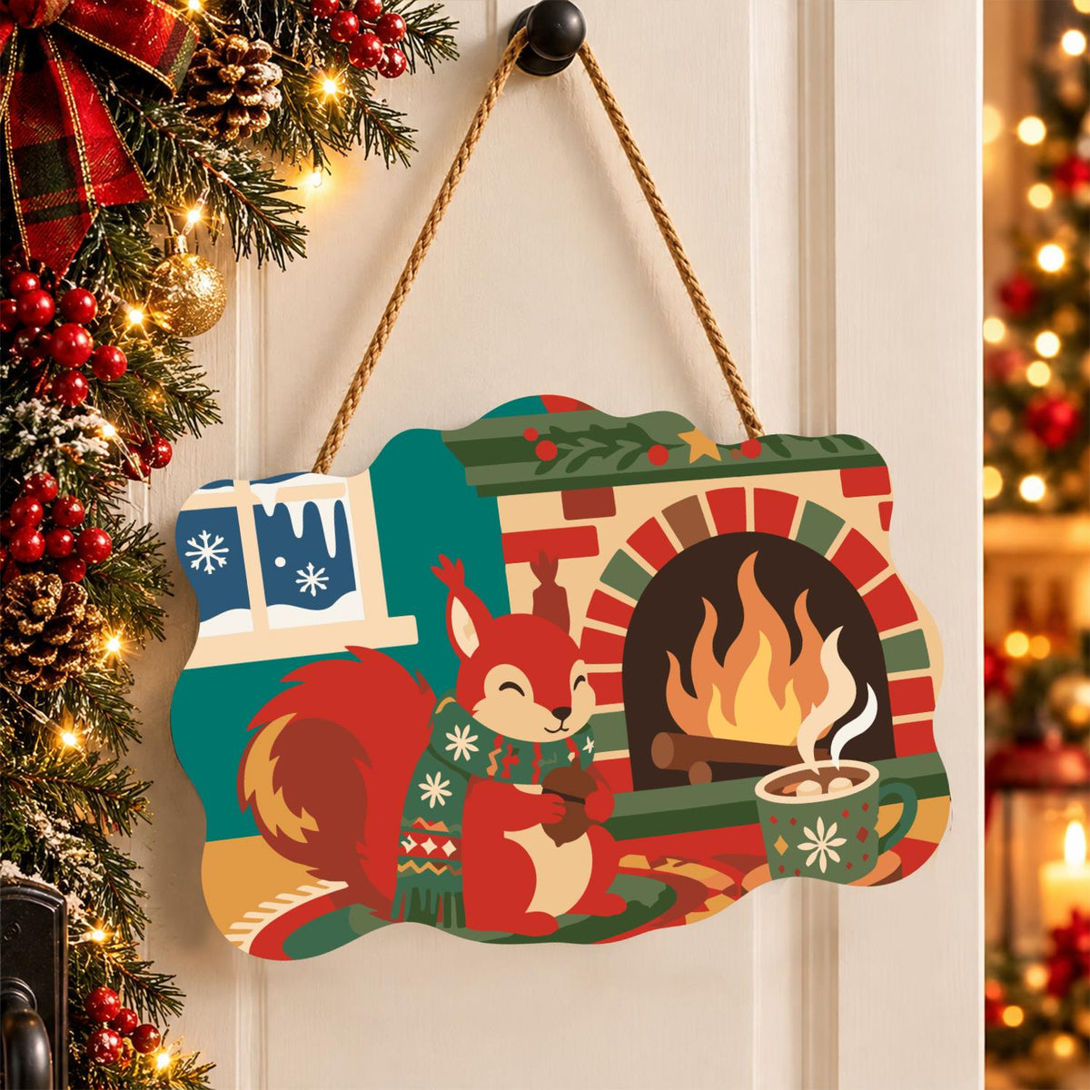 Sweater Squirrel by the Fire paint by numbers hanging sign – image 16