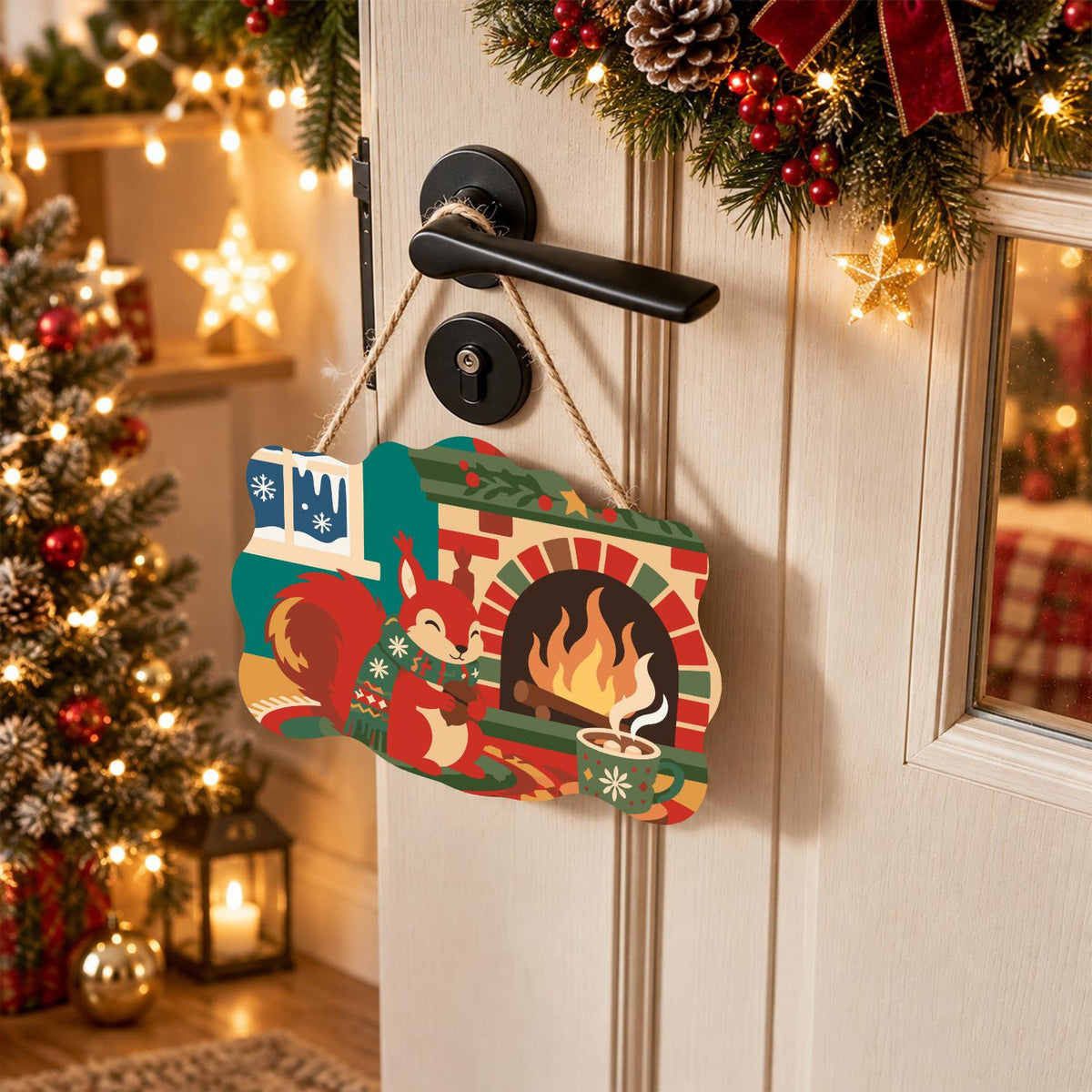 Sweater Squirrel by the Fire paint by numbers hanging sign – image 18
