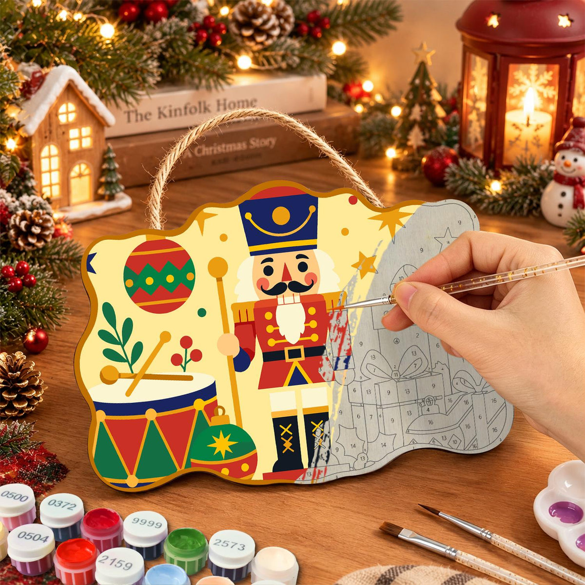 Nutcracker Guard with Gift Pile paint by numbers hanging sign – image 7
