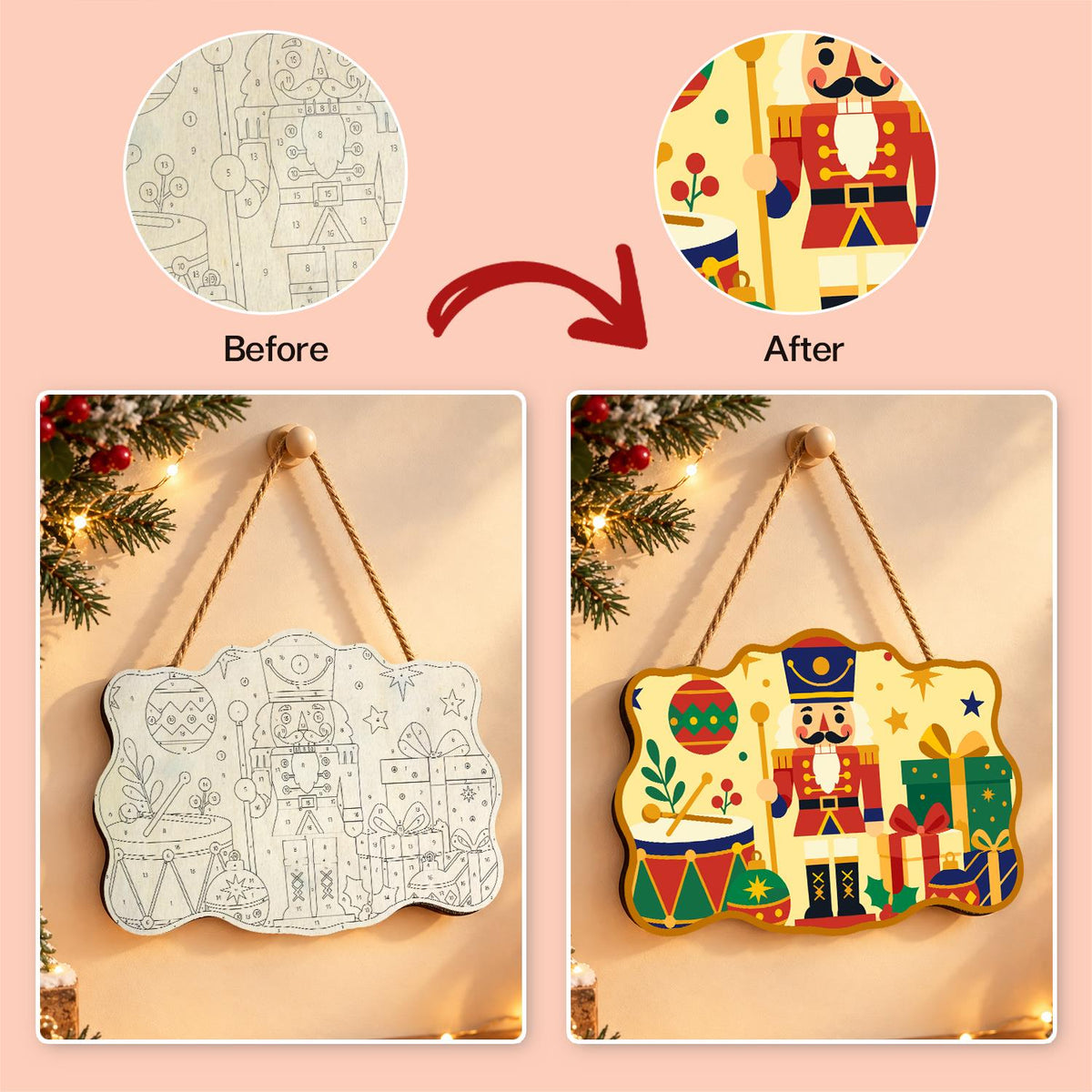 Nutcracker Guard with Gift Pile paint by numbers hanging sign – image 10