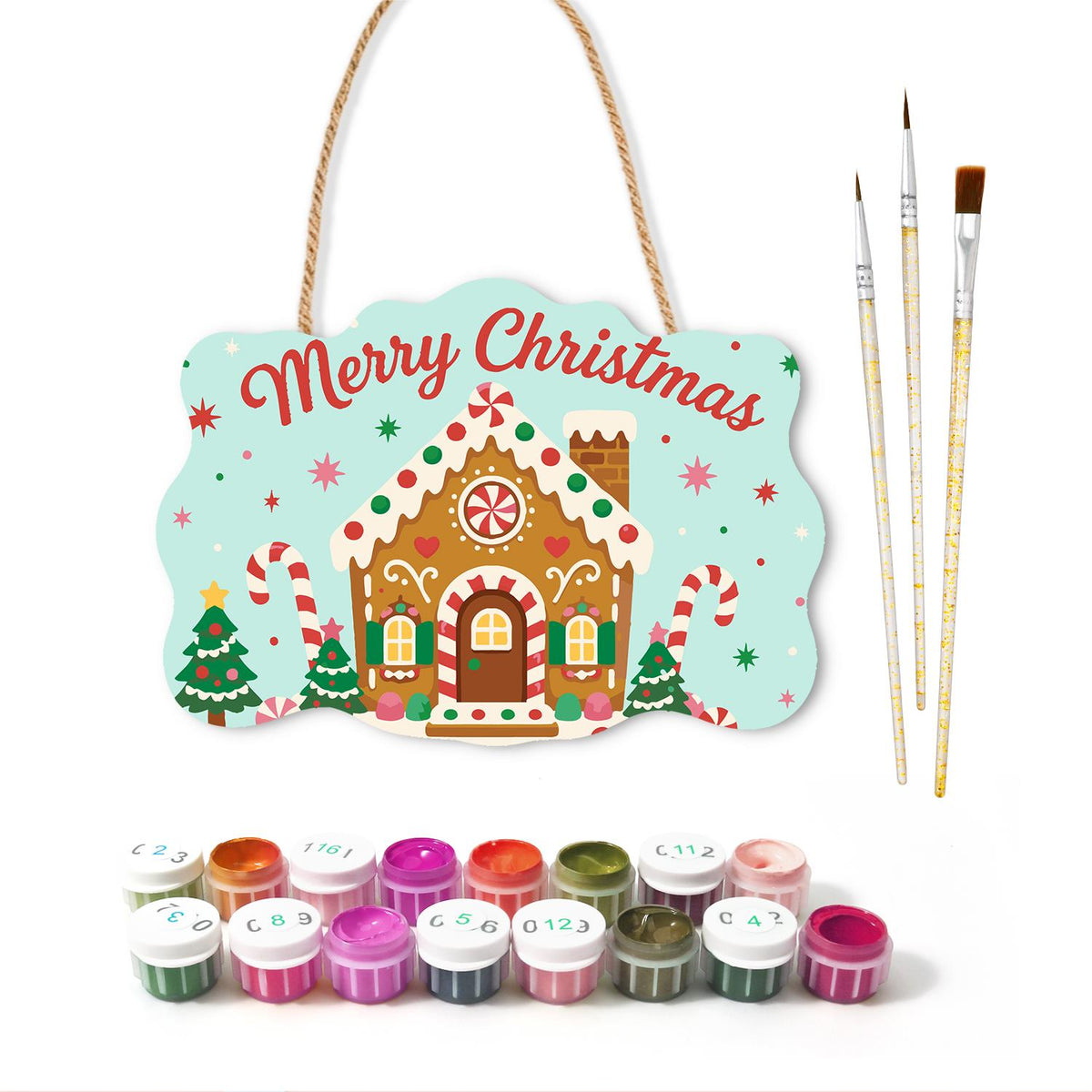 Peppermint Gingerbread House paint by numbers hanging sign – image 2