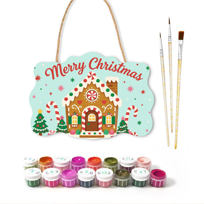 Peppermint Gingerbread House paint by numbers hanging sign – image 2