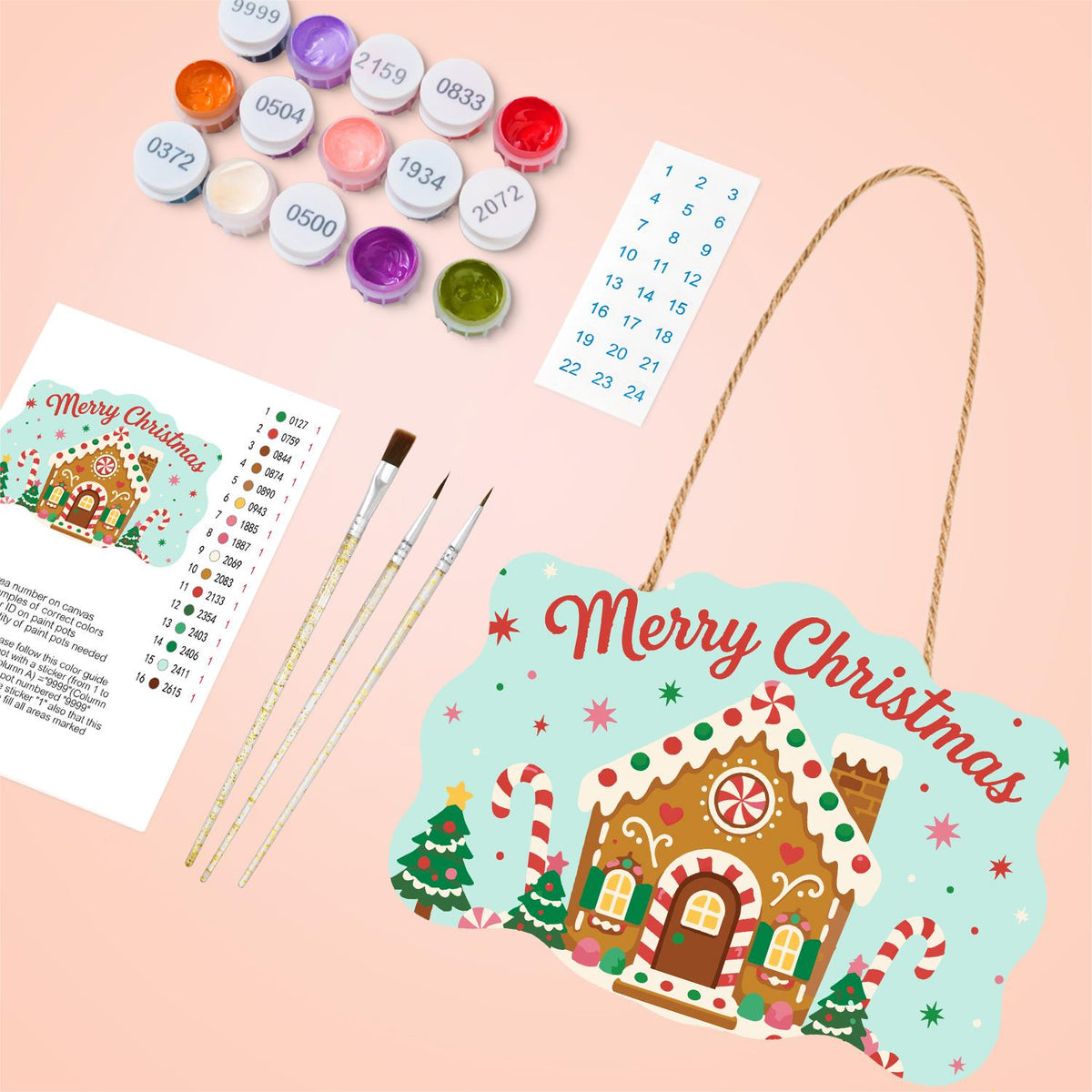 Peppermint Gingerbread House paint by numbers hanging sign – image 4
