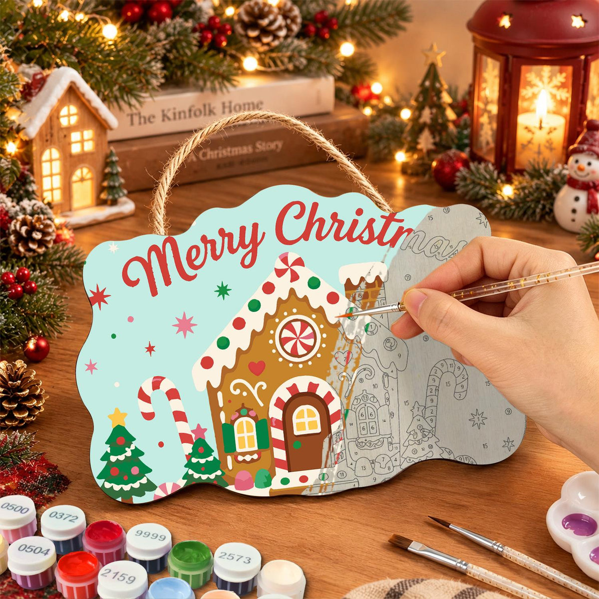 Peppermint Gingerbread House paint by numbers hanging sign – image 7