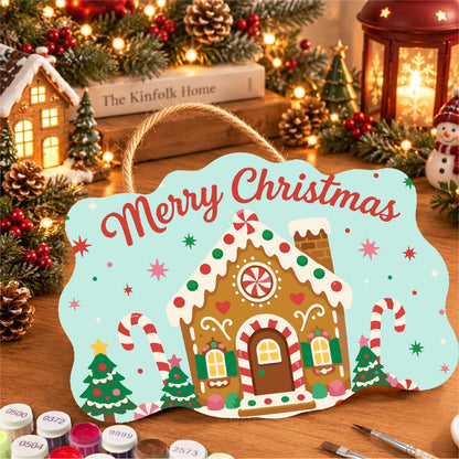 Peppermint Gingerbread House paint by numbers hanging sign – image 8