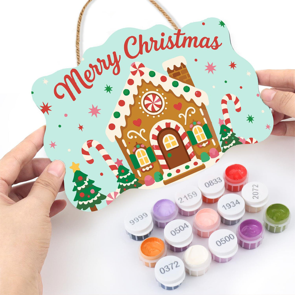 Peppermint Gingerbread House paint by numbers hanging sign – image 9