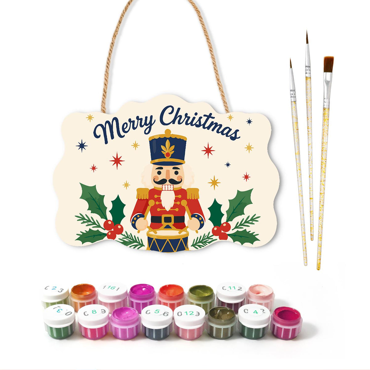 Drumming Nutcracker in Holly paint by numbers hanging sign – image 2