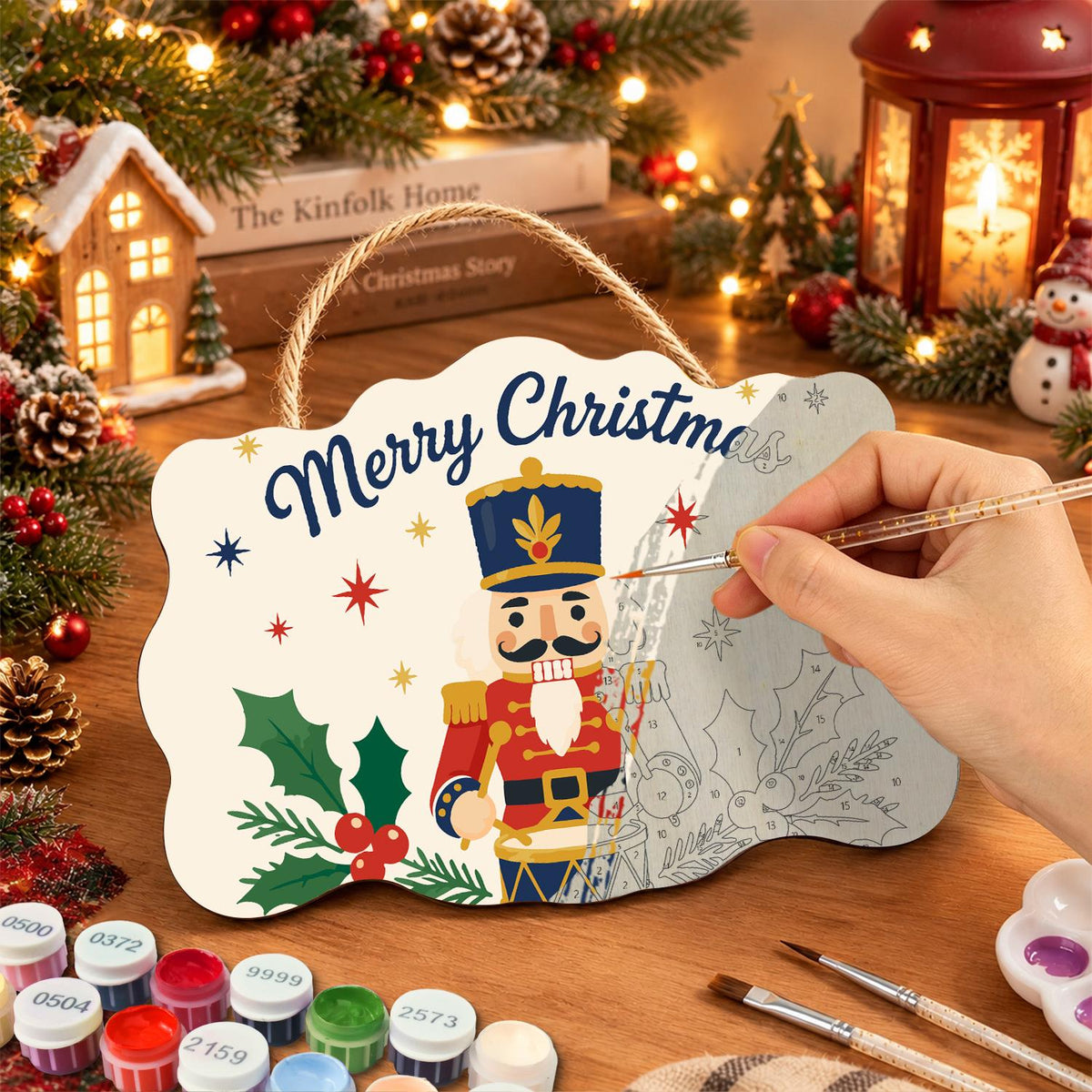 Drumming Nutcracker in Holly paint by numbers hanging sign – image 7