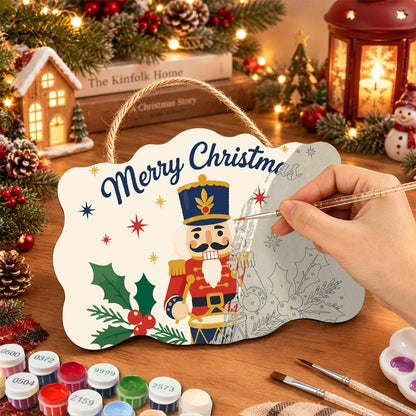 Drumming Nutcracker in Holly paint by numbers hanging sign – image 7