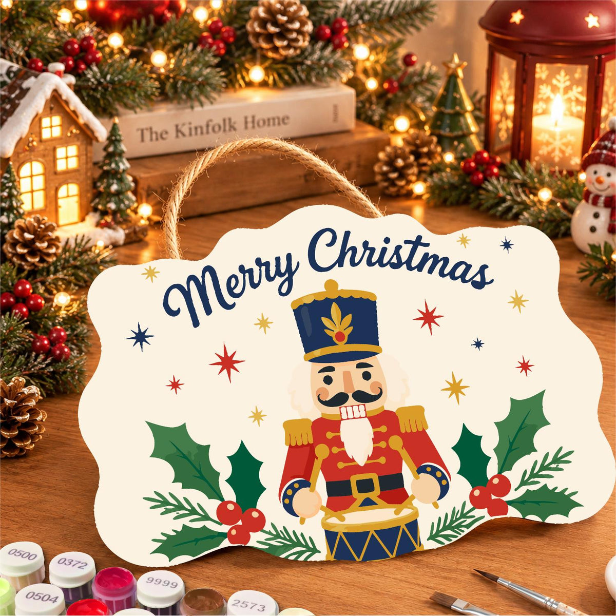 Drumming Nutcracker in Holly paint by numbers hanging sign – image 8