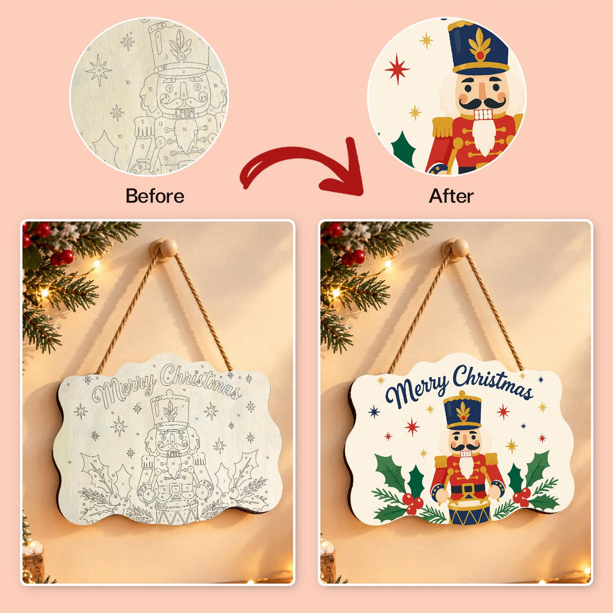 Drumming Nutcracker in Holly paint by numbers hanging sign – image 10