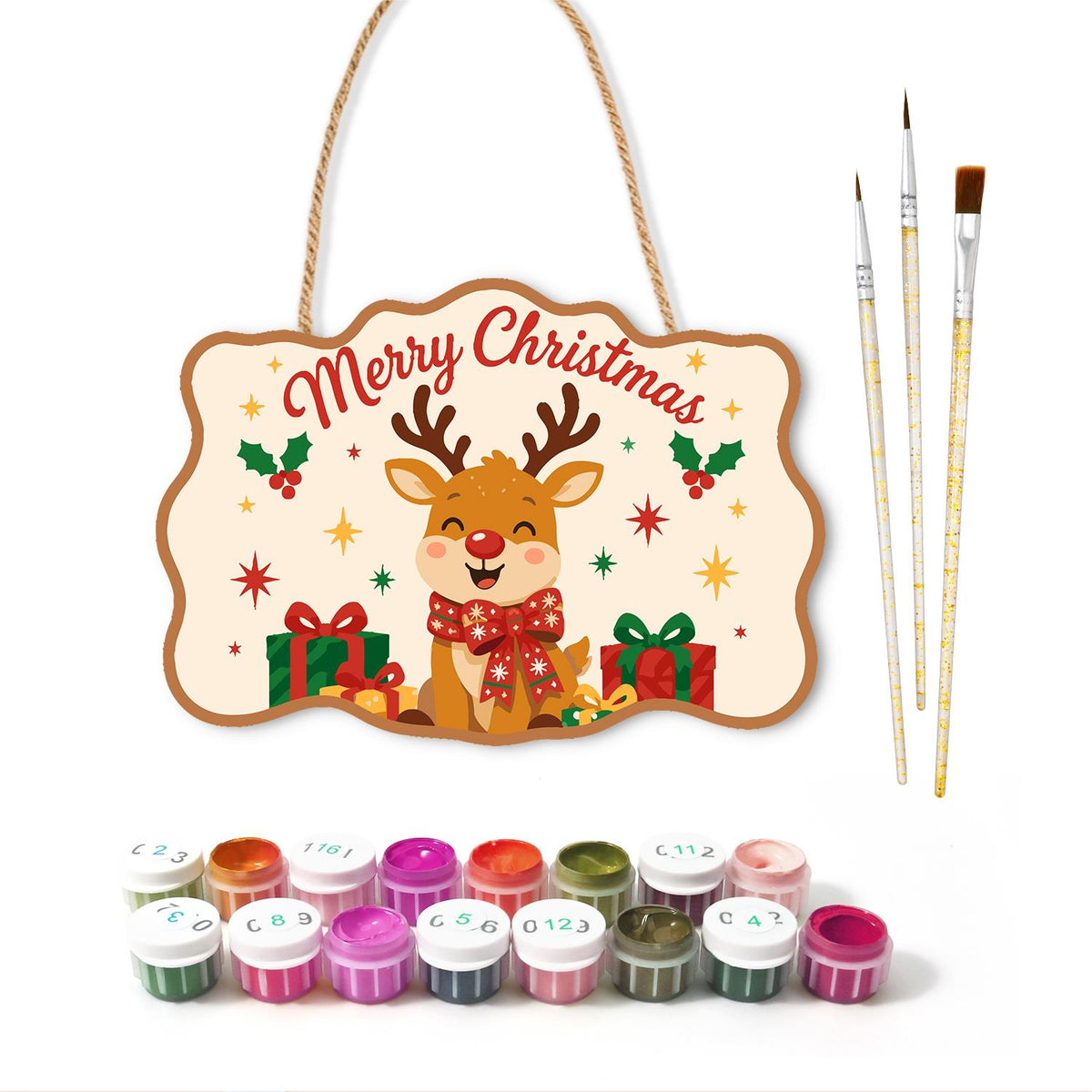 Reindeer with a Big Red Bow paint by numbers hanging sign – image 2