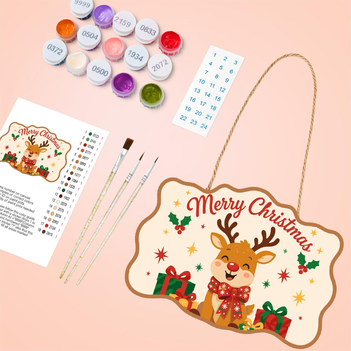 Reindeer with a Big Red Bow paint by numbers hanging sign – image 4