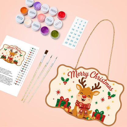 Reindeer with a Big Red Bow paint by numbers hanging sign – image 4