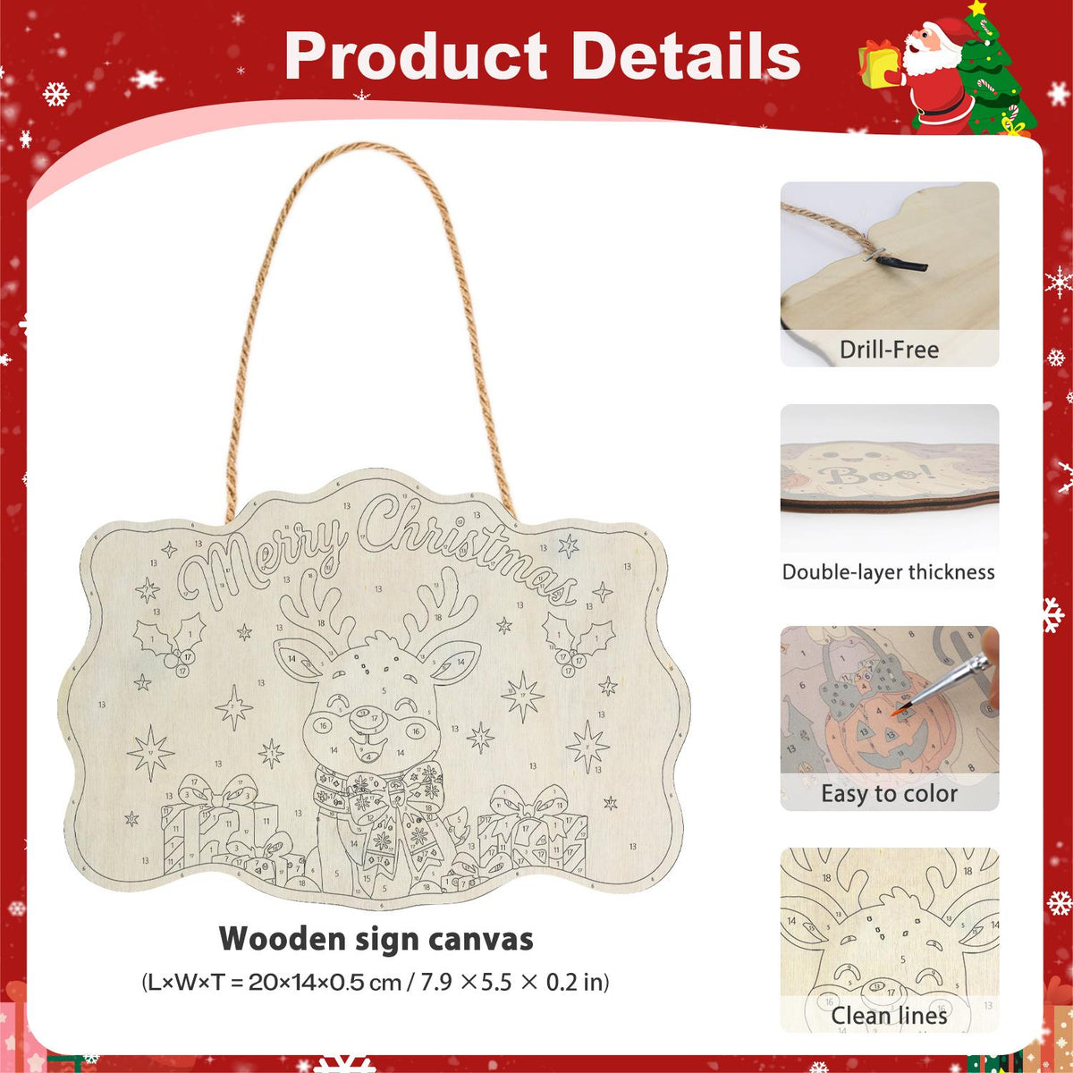 Reindeer with a Big Red Bow paint by numbers hanging sign – image 5