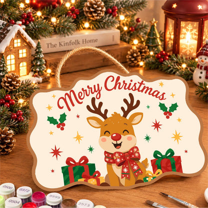 Reindeer with a Big Red Bow paint by numbers hanging sign – image 8