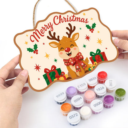 Reindeer with a Big Red Bow paint by numbers hanging sign – image 9