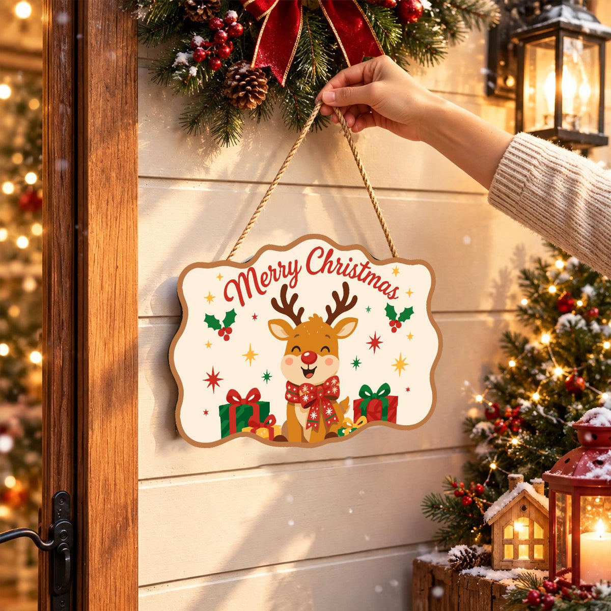 Reindeer with a Big Red Bow paint by numbers hanging sign – image 14