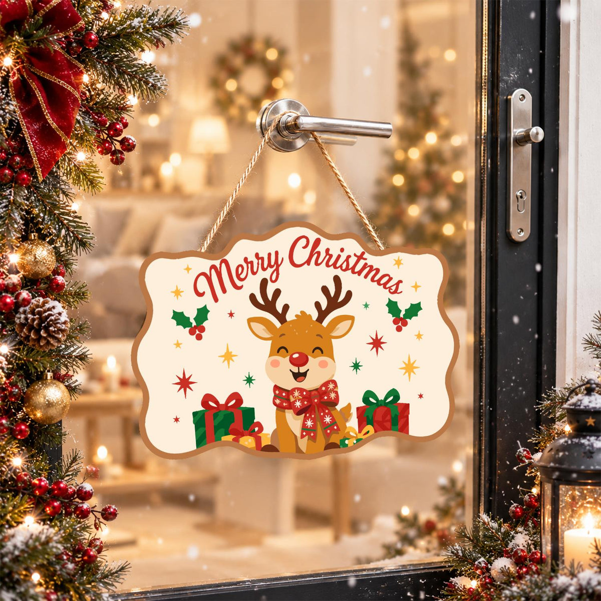 Reindeer with a Big Red Bow paint by numbers hanging sign – image 17