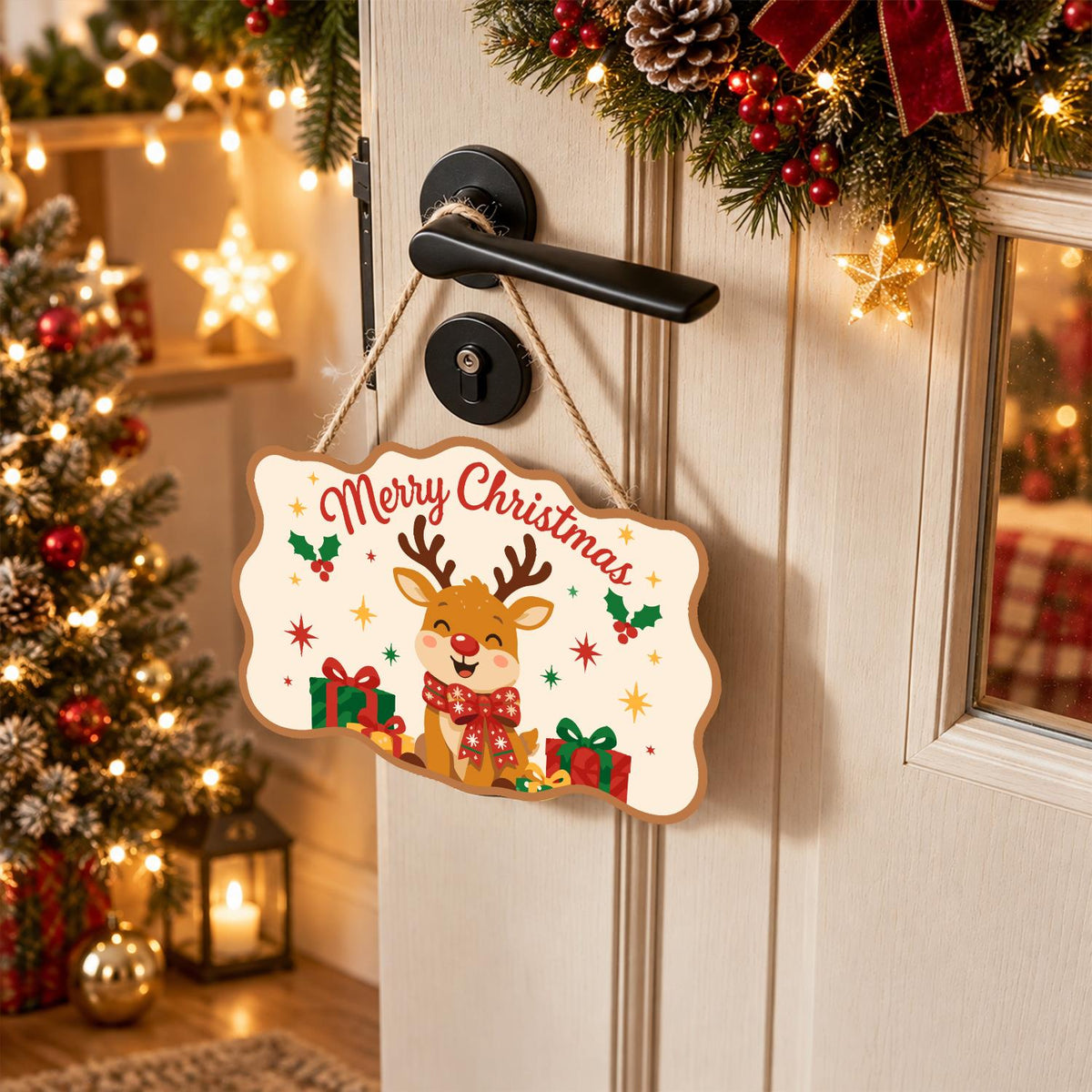 Reindeer with a Big Red Bow paint by numbers hanging sign – image 18