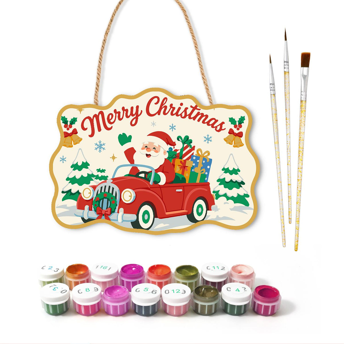 Santa's Vintage Red Roadster paint by numbers hanging sign – image 2