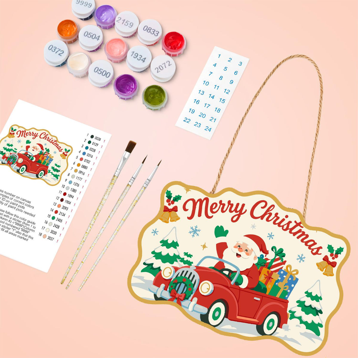 Santa's Vintage Red Roadster paint by numbers hanging sign – image 4