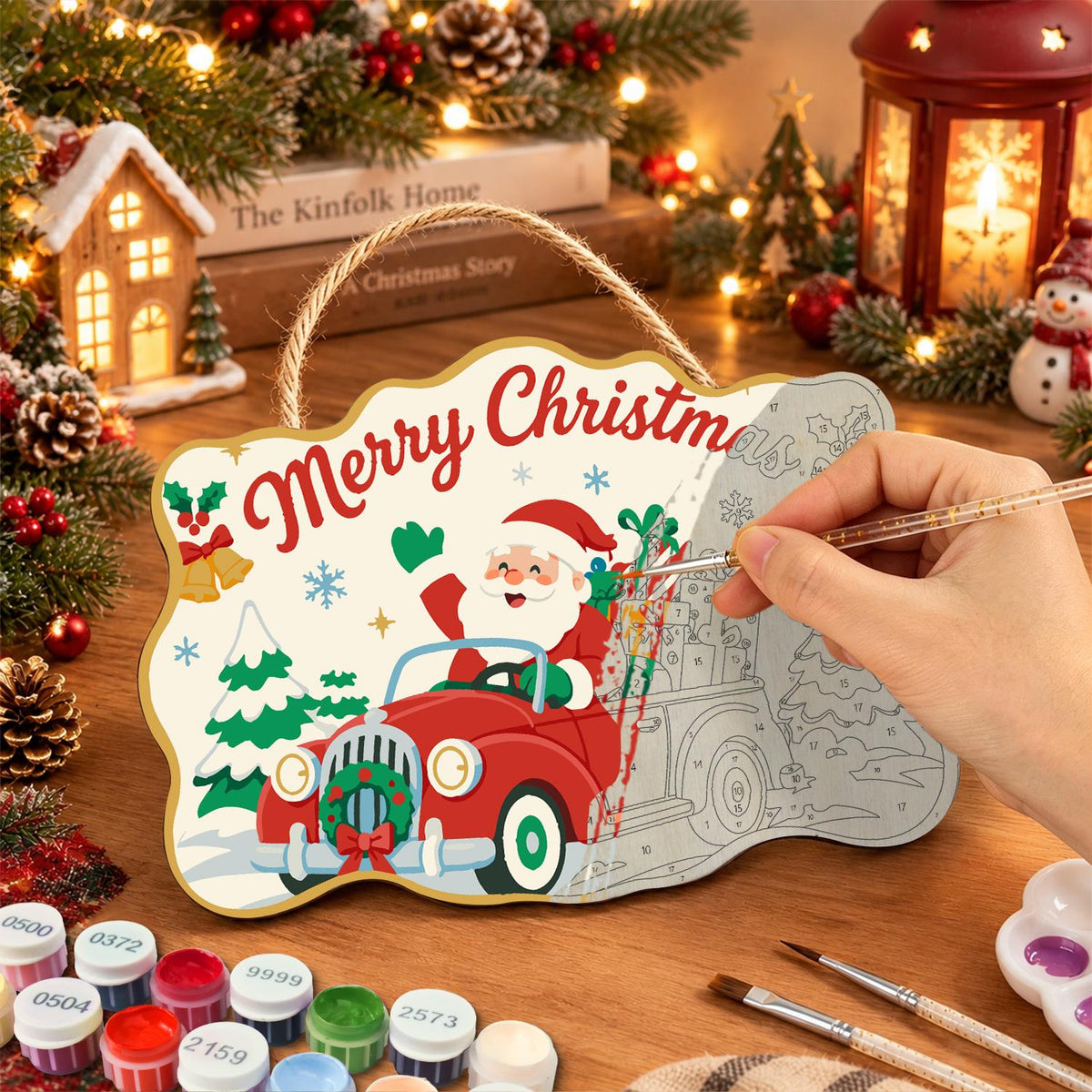 Santa's Vintage Red Roadster paint by numbers hanging sign – image 7