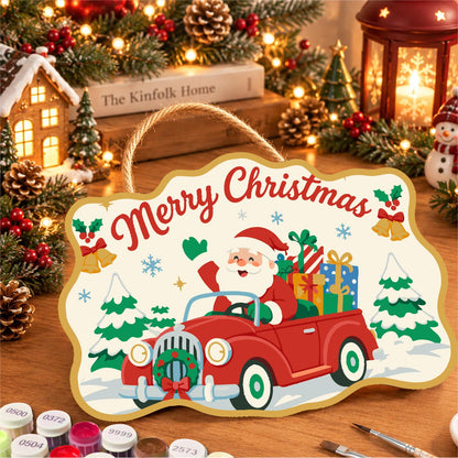 Santa's Vintage Red Roadster paint by numbers hanging sign – image 8