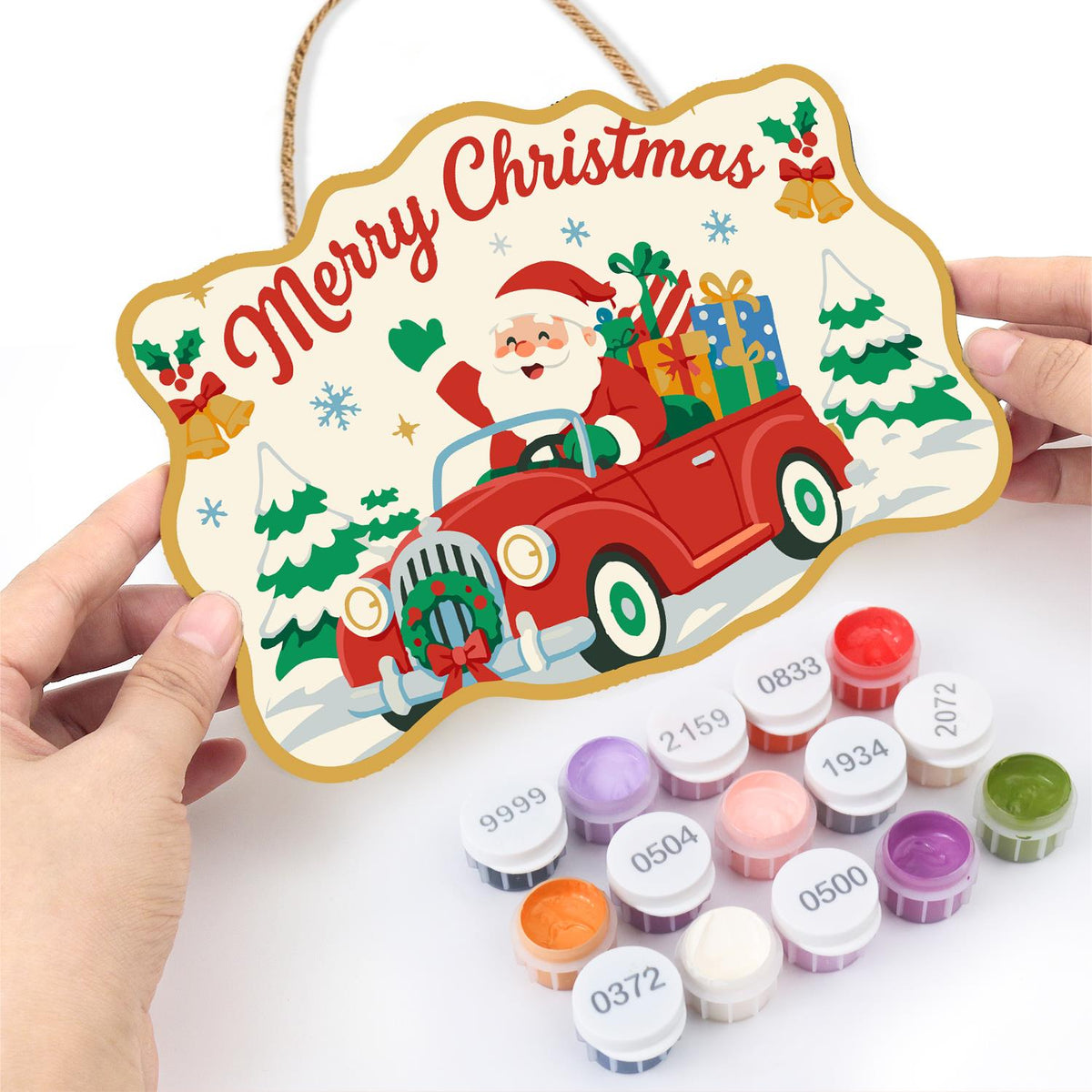 Santa's Vintage Red Roadster paint by numbers hanging sign – image 9