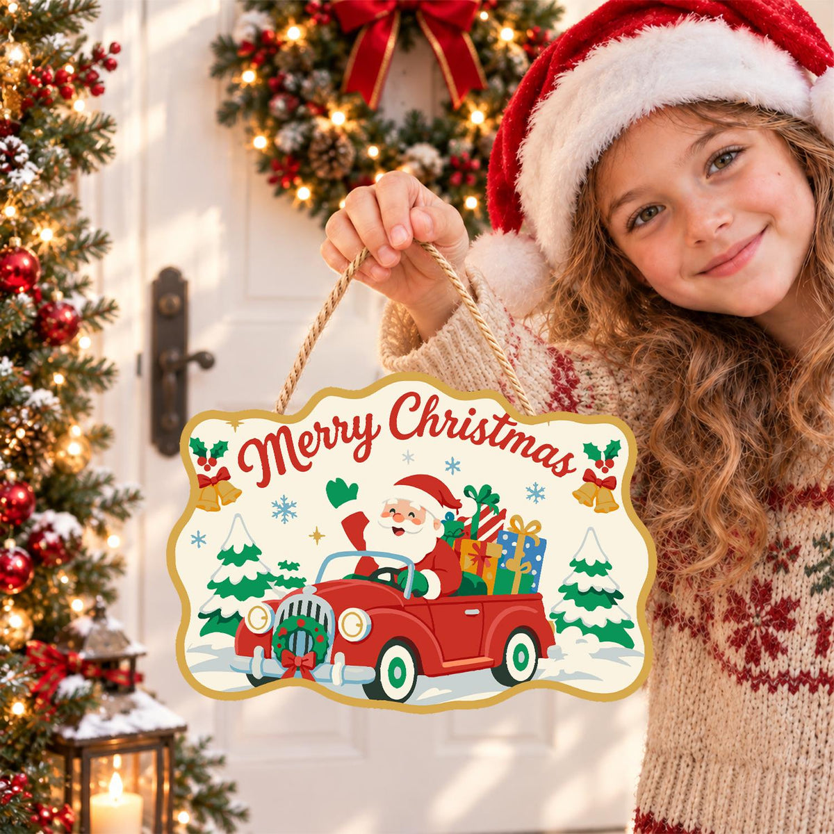 Santa's Vintage Red Roadster paint by numbers hanging sign – image 13