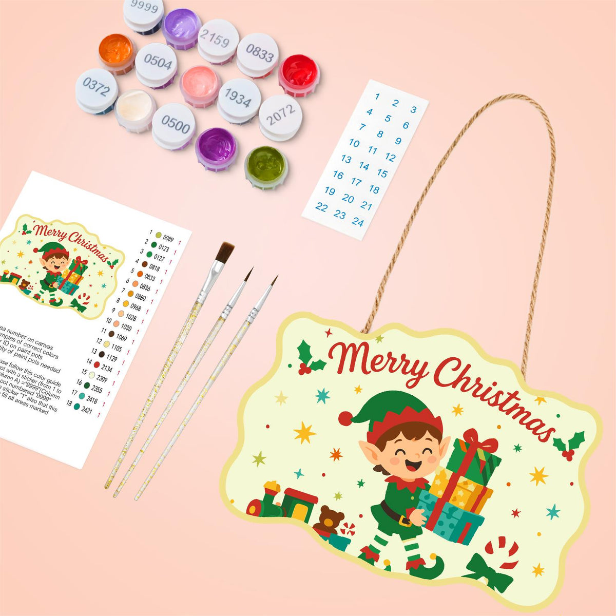 Elf Balancing a Tower of Gifts paint by numbers hanging sign – image 4