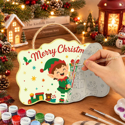 Elf Balancing a Tower of Gifts paint by numbers hanging sign – image 7