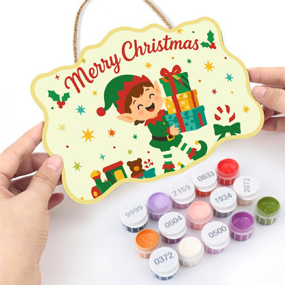Elf Balancing a Tower of Gifts paint by numbers hanging sign – image 9