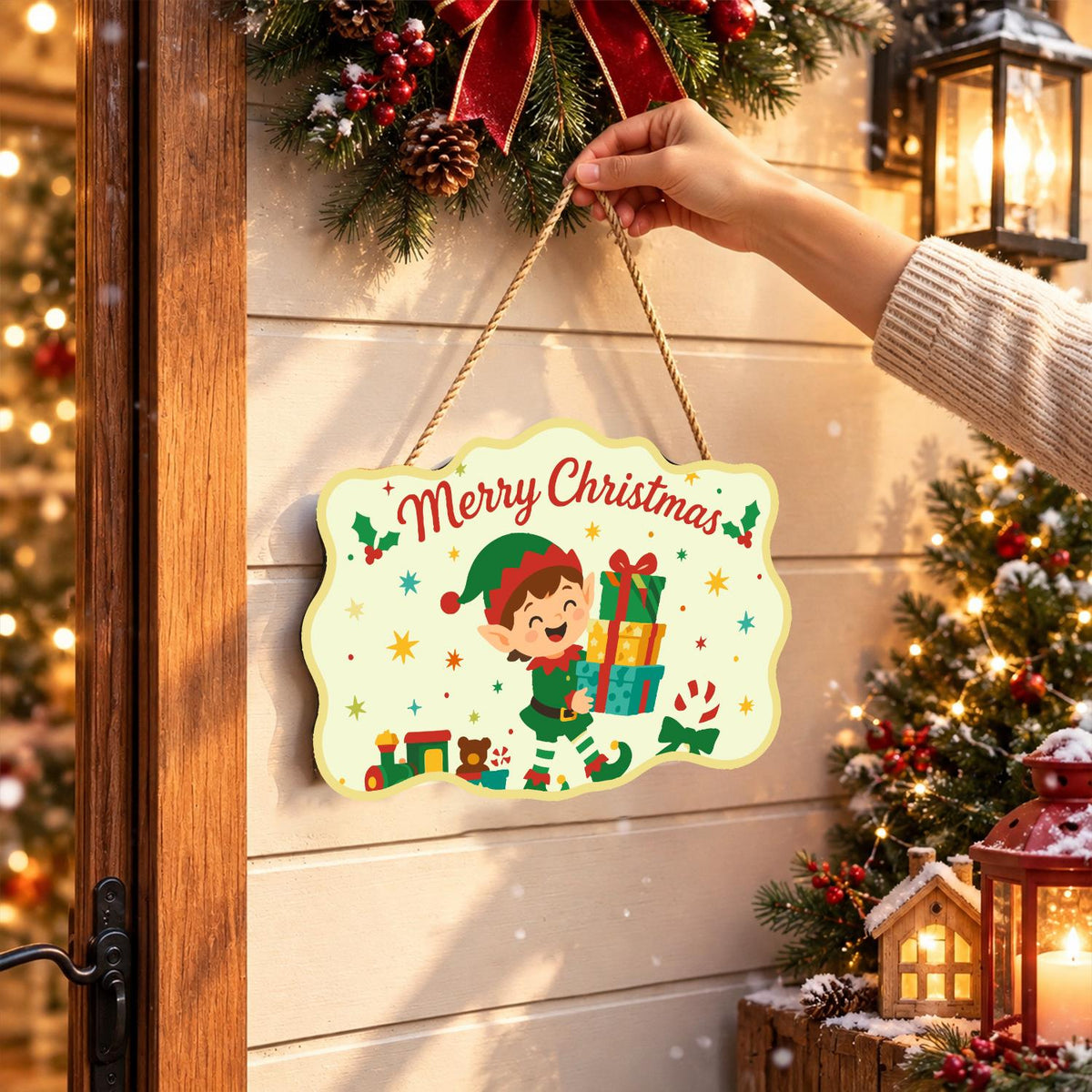 Elf Balancing a Tower of Gifts paint by numbers hanging sign – image 14