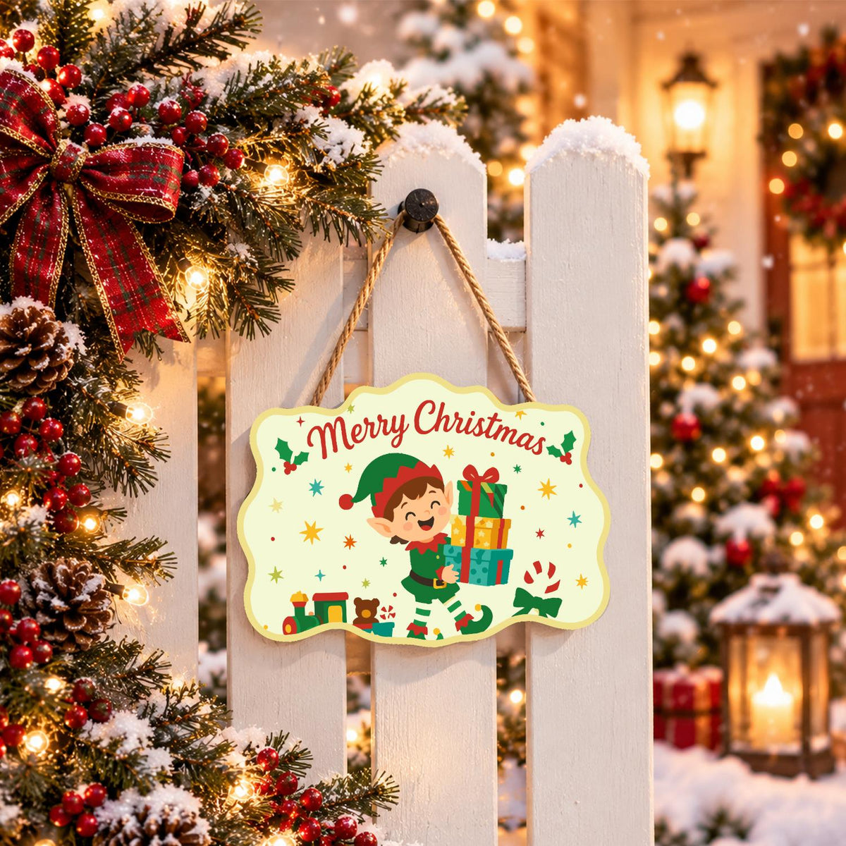 Elf Balancing a Tower of Gifts paint by numbers hanging sign – image 15