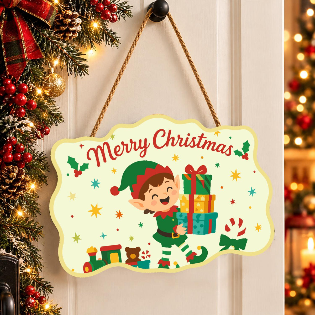 Elf Balancing a Tower of Gifts paint by numbers hanging sign – image 16