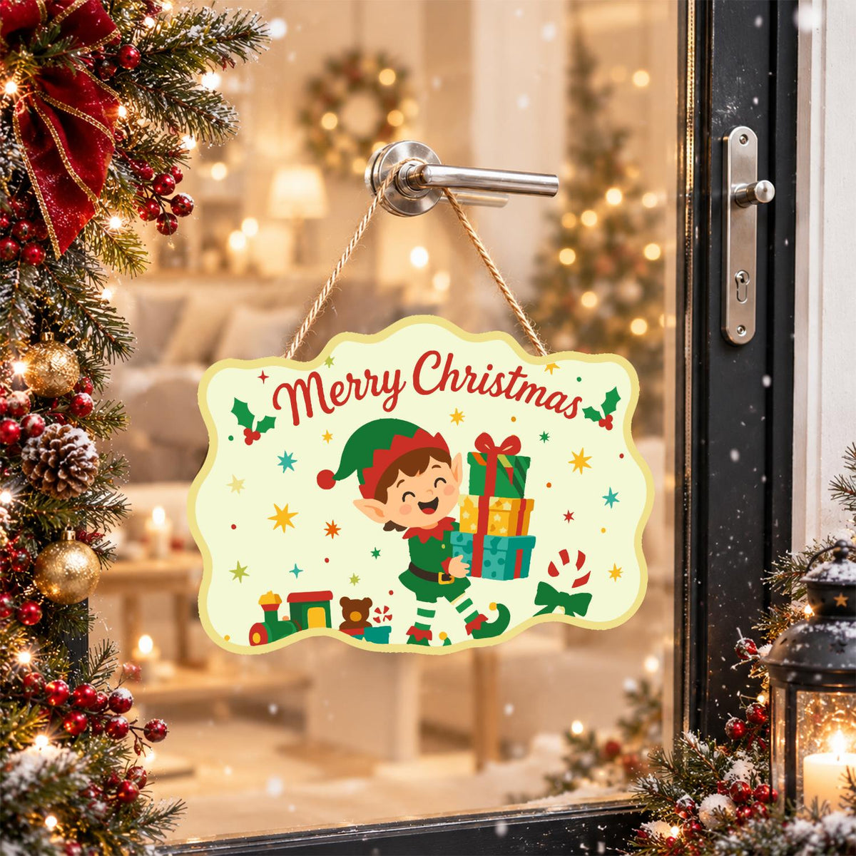 Elf Balancing a Tower of Gifts paint by numbers hanging sign – image 17