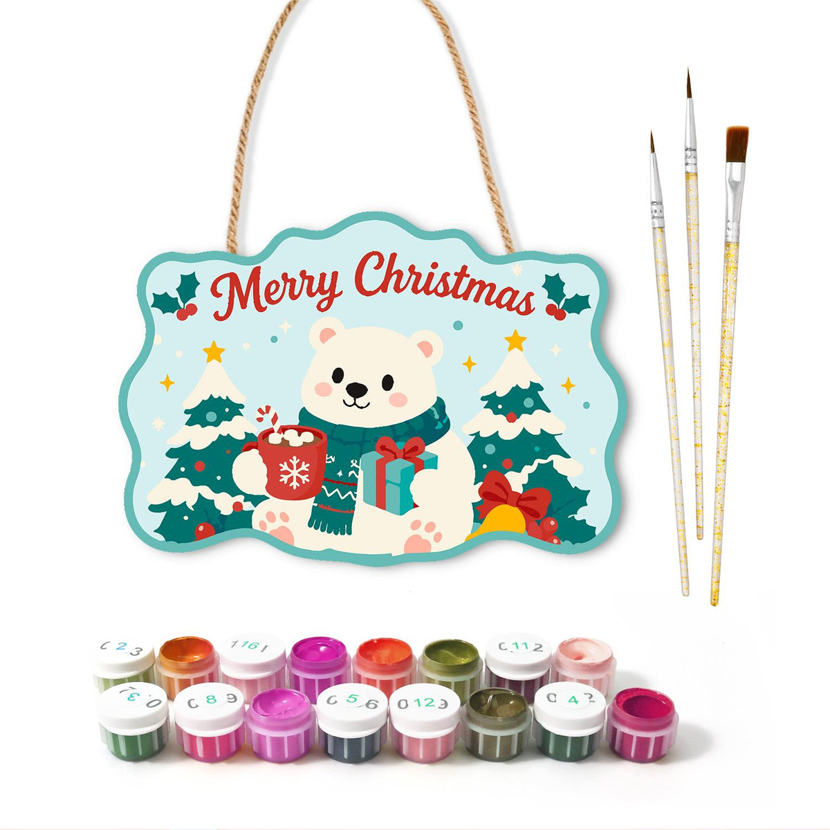 Cocoa Mug Polar Bear in Pines paint by numbers hanging sign – image 2