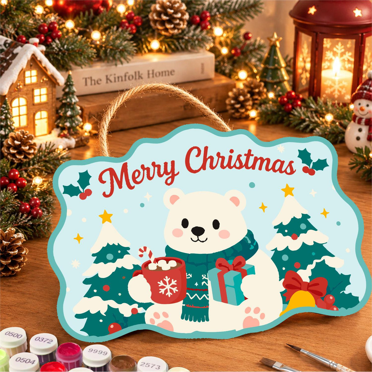 Cocoa Mug Polar Bear in Pines paint by numbers hanging sign – image 8