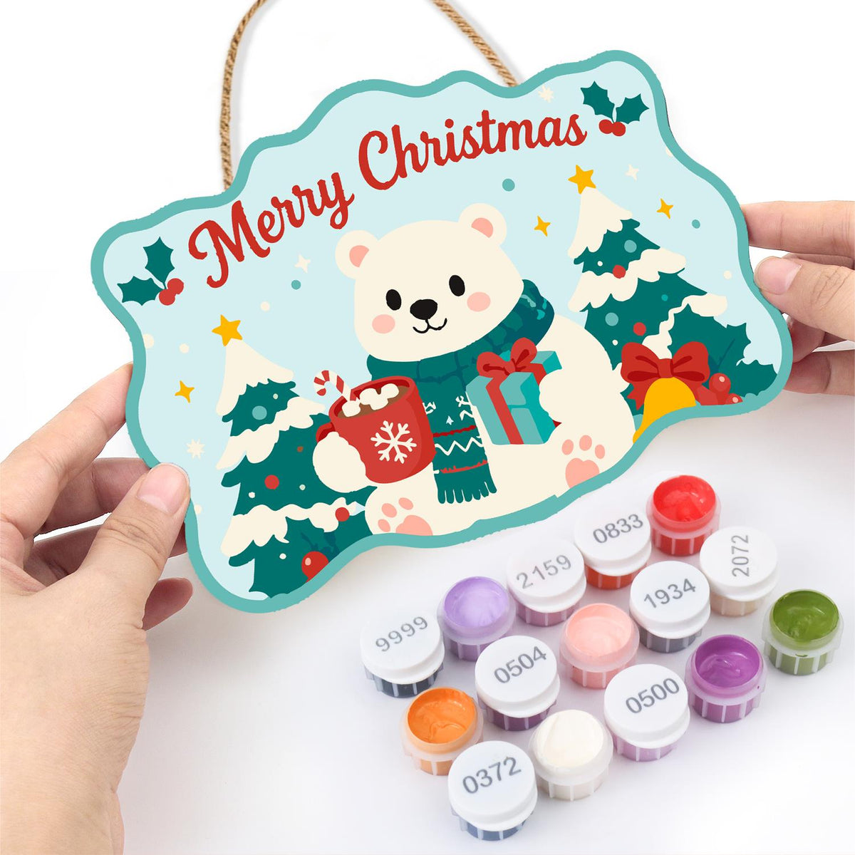 Cocoa Mug Polar Bear in Pines paint by numbers hanging sign – image 9