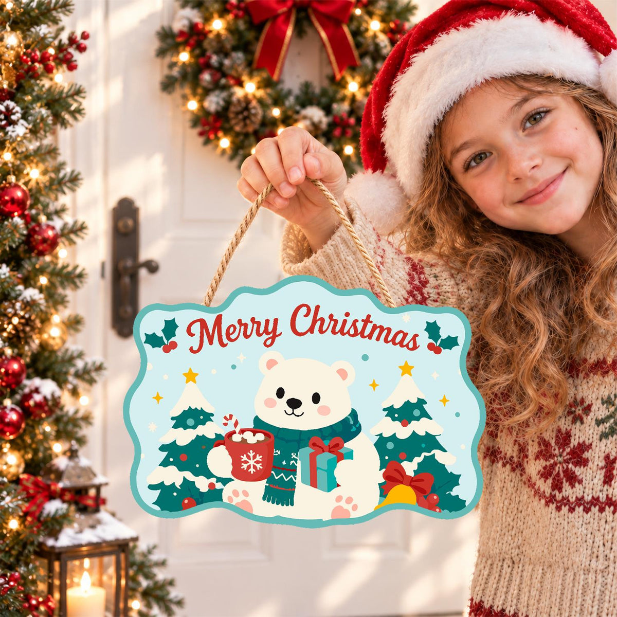 Cocoa Mug Polar Bear in Pines paint by numbers hanging sign – image 13