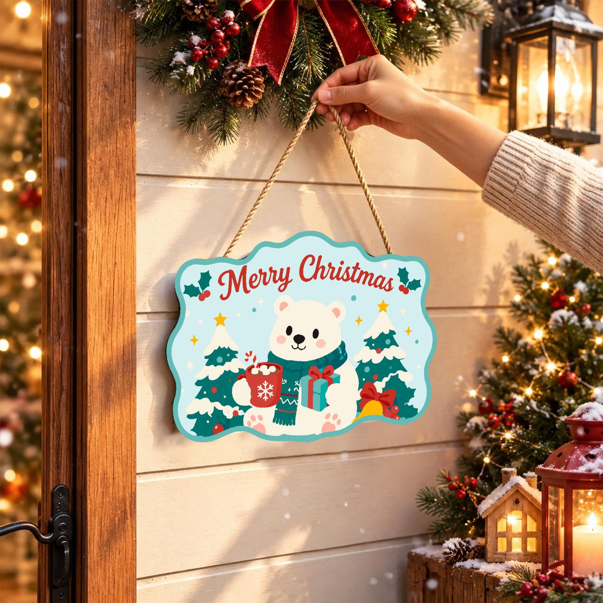 Cocoa Mug Polar Bear in Pines paint by numbers hanging sign – image 14