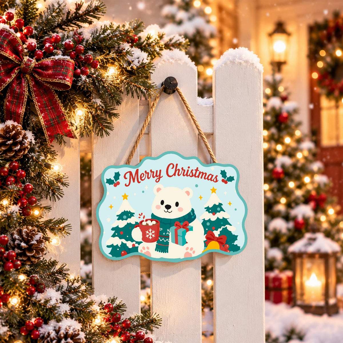 Cocoa Mug Polar Bear in Pines paint by numbers hanging sign – image 15